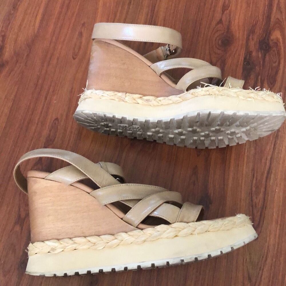 Paloma Barcelo wooden wedge shoes raffia leather 38 - Picture 4 of 11